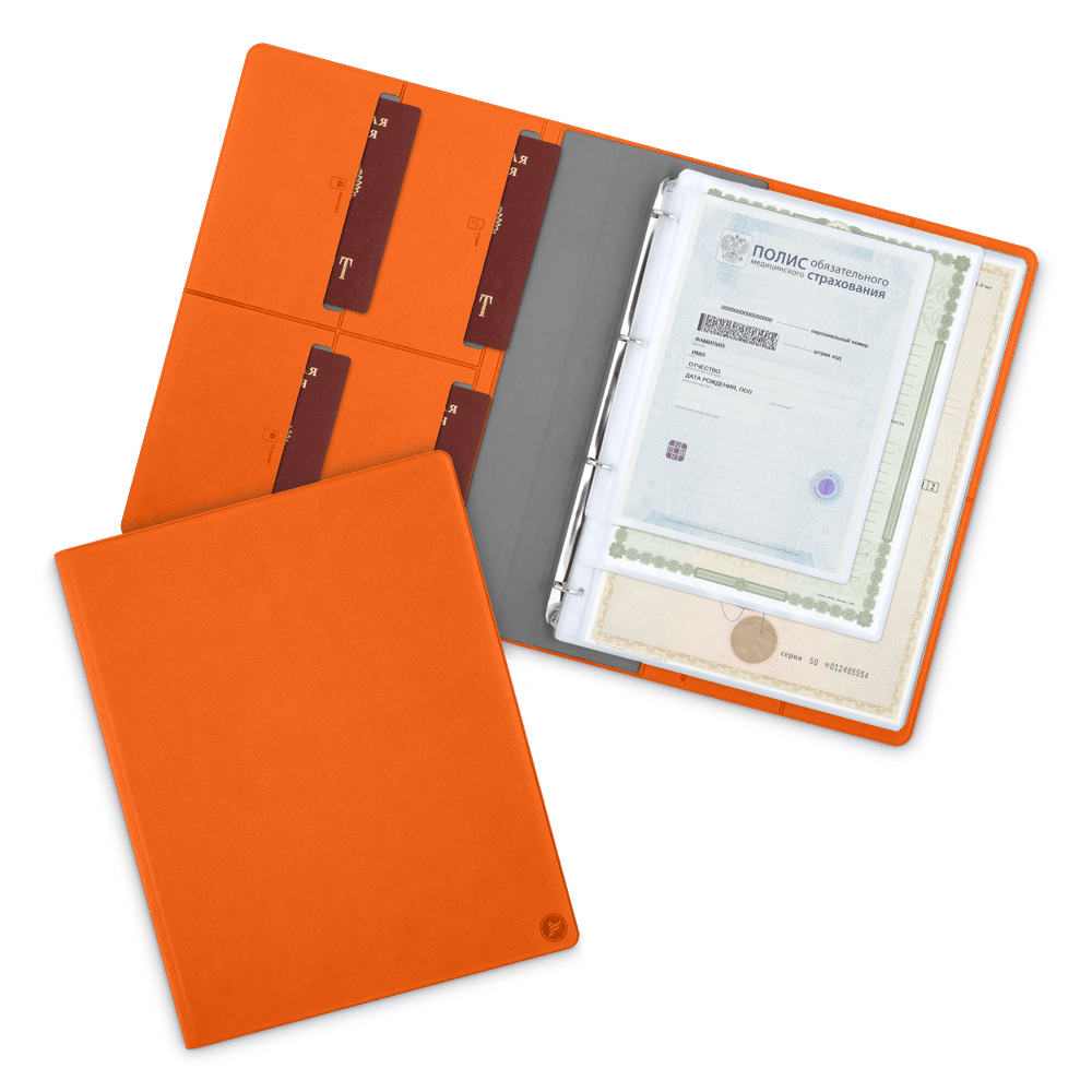 Органайзер для документов A4 на кольцах, цвет оранжевый