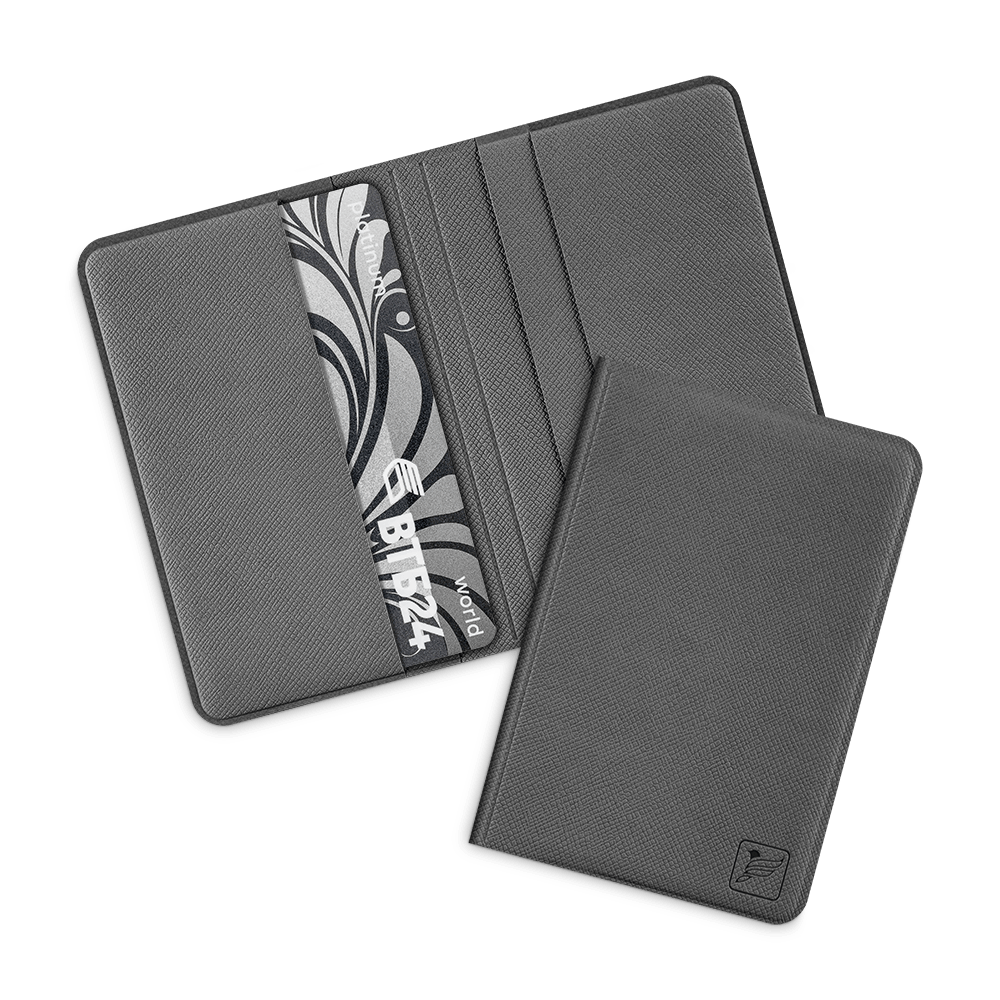 Футляр-книжка под 4 пластиковые карты, цвет серый