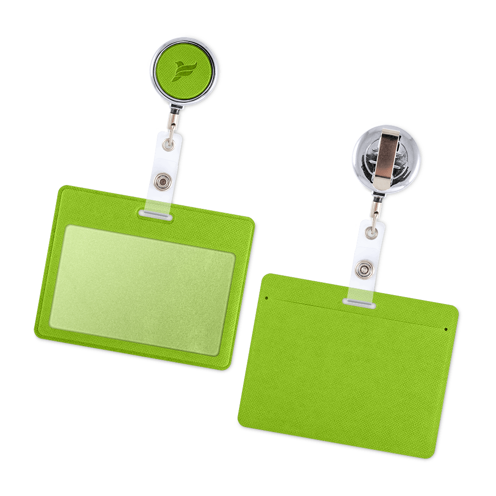 Карман с металлическим ретрактором - горизонтальный, цвет зеленый
