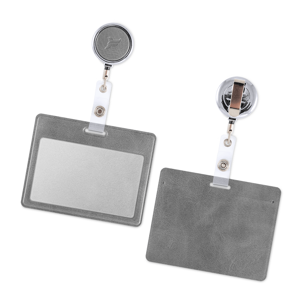 Карман с металлическим ретрактором - горизонтальный, цвет серый Classic