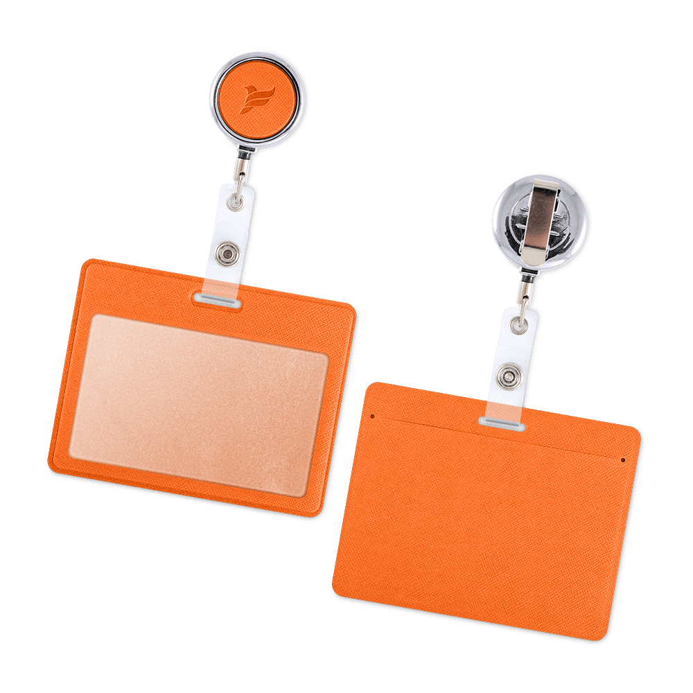 Карман с металлическим ретрактором - горизонтальный, цвет оранжевый