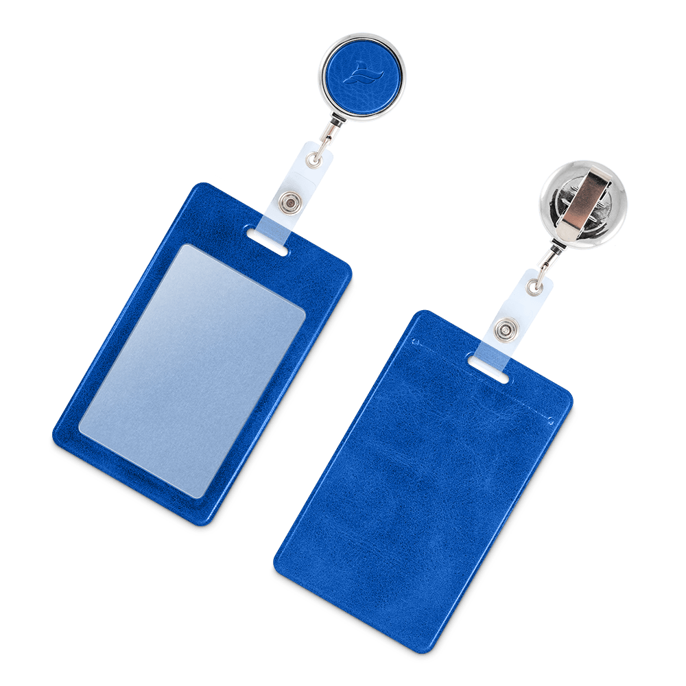Карман с металлическим ретрактором - вертикальный, цвет синий Classic
