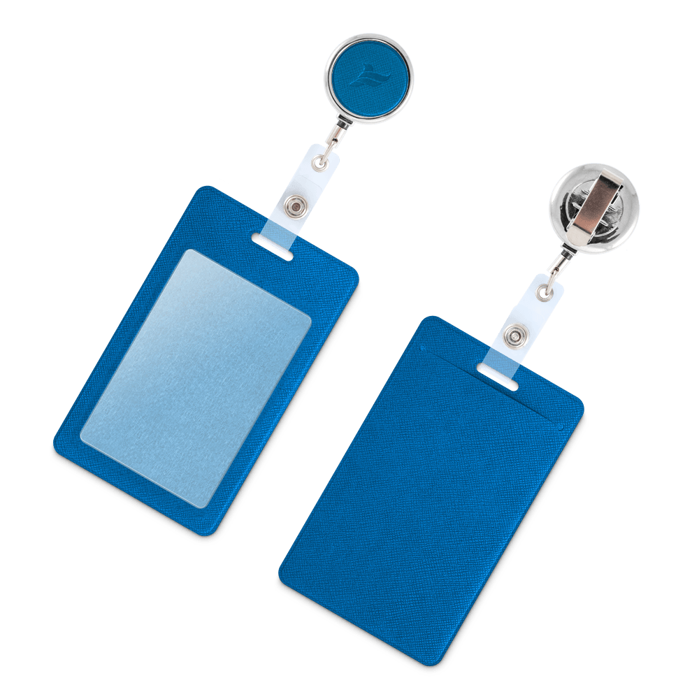 Карман с металлическим ретрактором - вертикальный, цвет синий