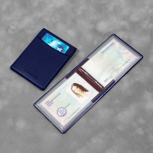 Обложка для удостоверения с карманом, цвет темно-синий Сlassic