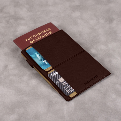 Обложка для паспорта на кнопке, цвет коричневый
